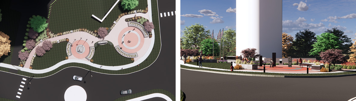 Image show side by side renderings of Fireman's Park in Lancaster, NY