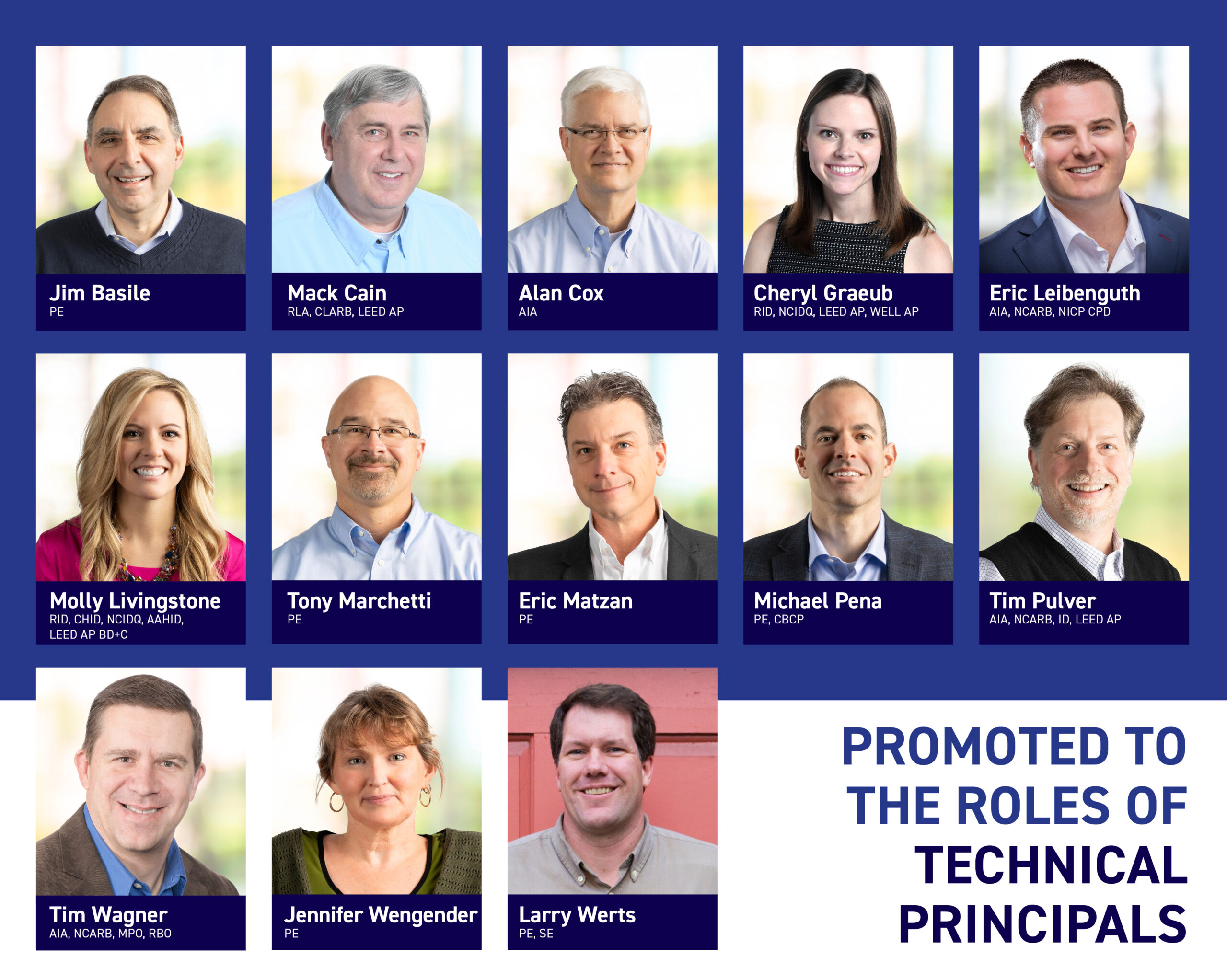 Image shows 13 headshots with names and titles below. On the bottom right it reads "Promoted to the Roles of Technical Principals"