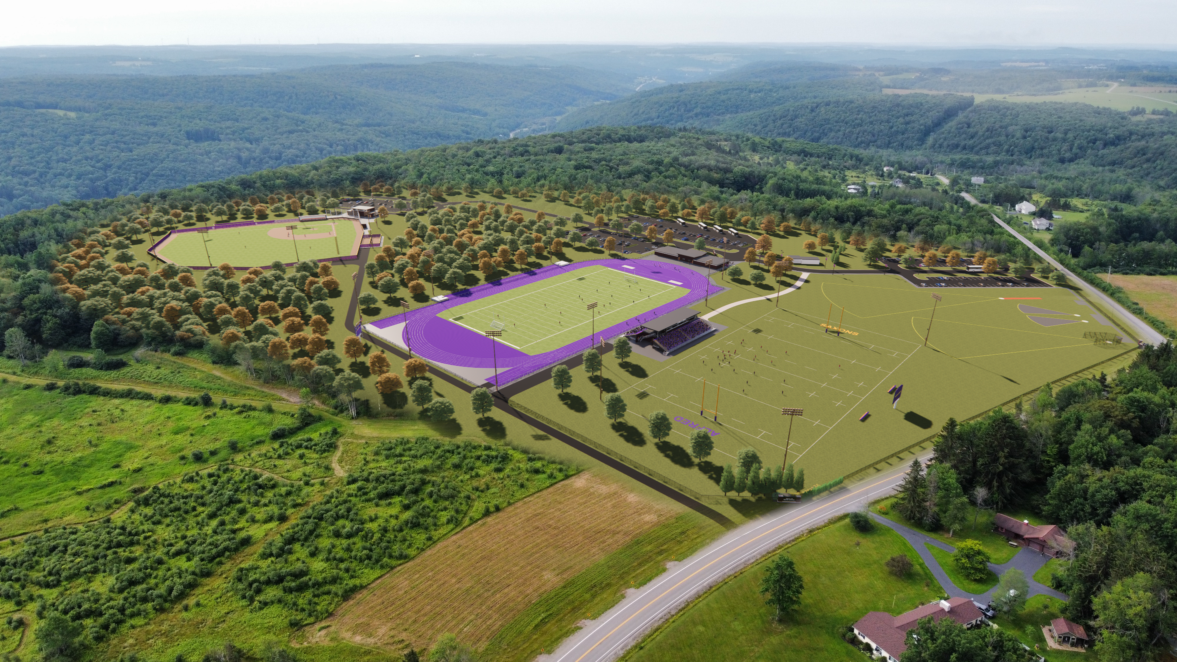 Alfred University - Saxon Hill Sports Complex Aerial Rendering