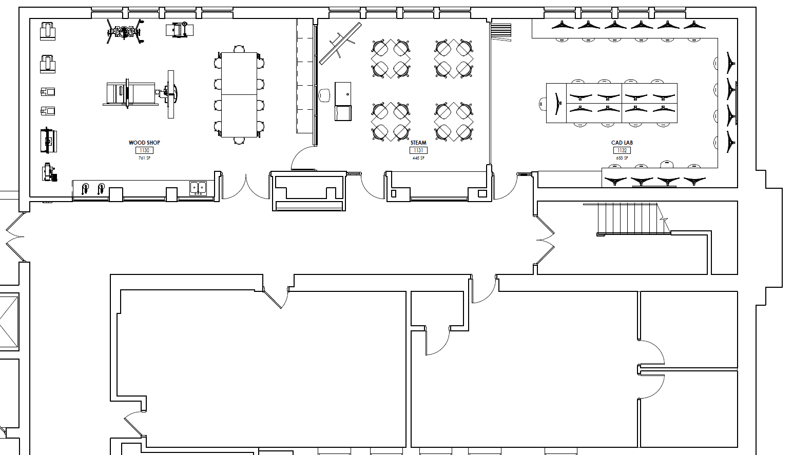 A technical drawing of a learning space 