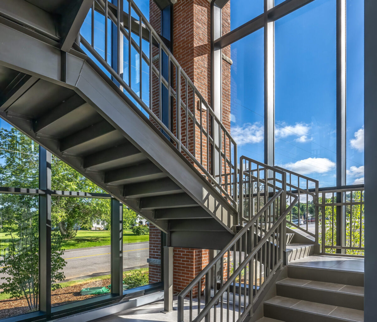 Staircase in courthouse with windows