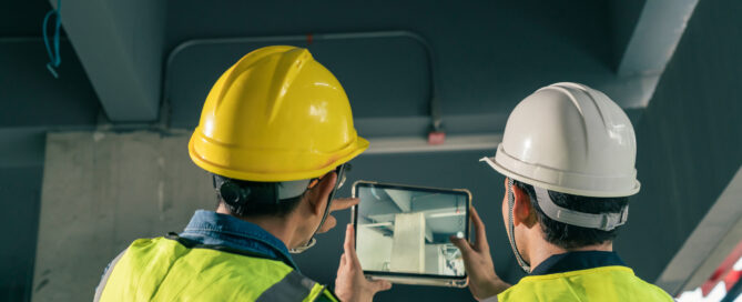 Team Architect working use BIM technology and digital construction application on digital tablet.