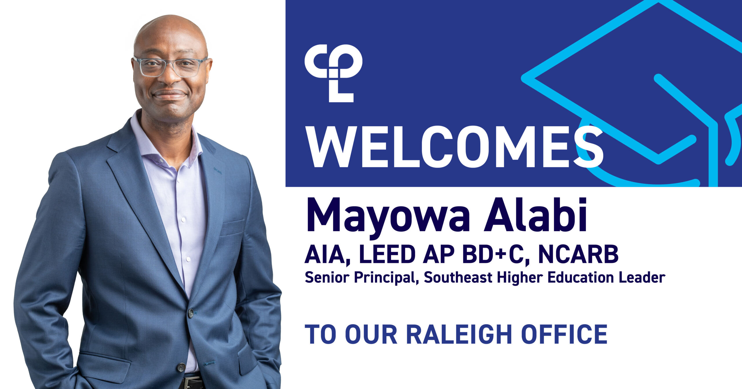 Picture of Mayowa Alabi, Senior Associate Principal at CPL, joins the Raleigh office with expertise in architecture, sustainability, and building design. He is a LEED AP BD+C, AIA, and NCARB certified professional.