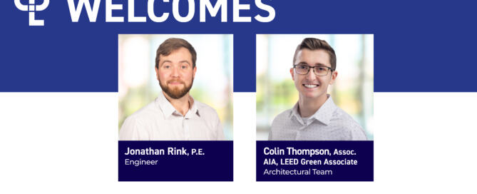 An image of side-by-side headshots of Jonathan Rink, P.E. and Colin Thompson, Assoc. AIA, LEED Green Associate.