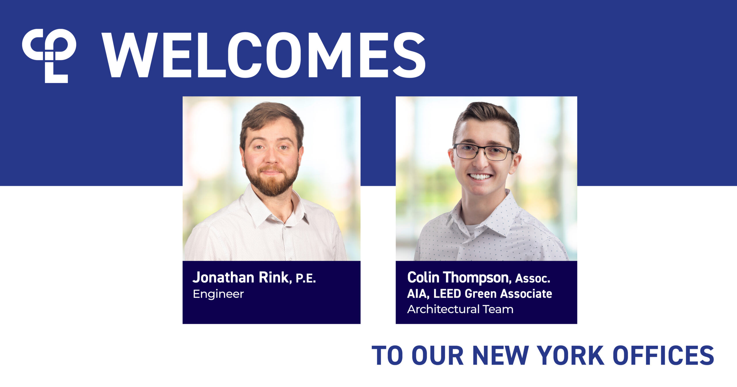 An image of side-by-side headshots of Jonathan Rink, P.E. and Colin Thompson, Assoc. AIA, LEED Green Associate.