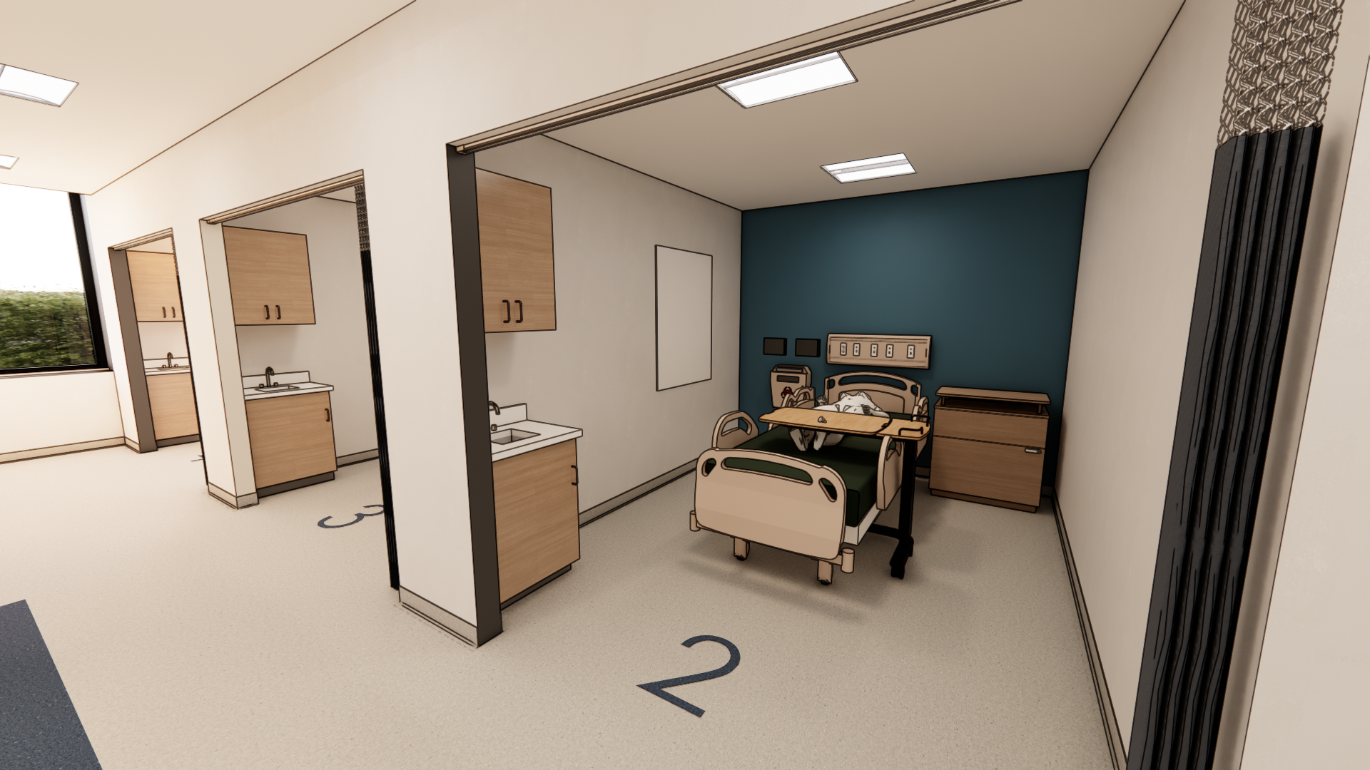 Medical exam room setup for training at Erie Community College.