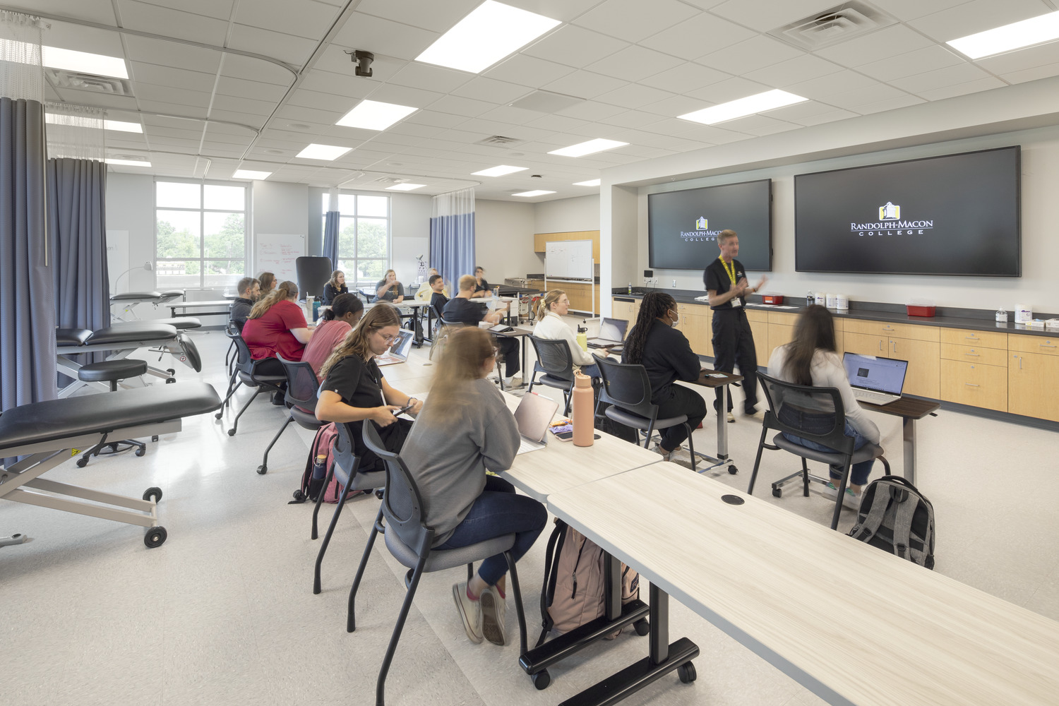 Healthcare classroom with students and instructor in Randolph-Macon College’s Duke Hall.