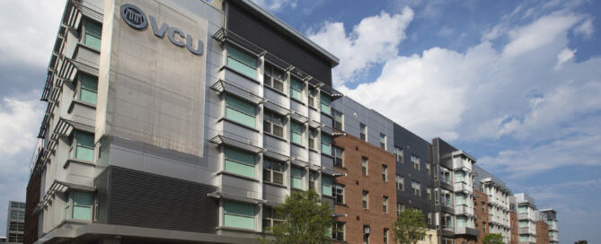 Exterior architectural shot of VCU Residence Hall