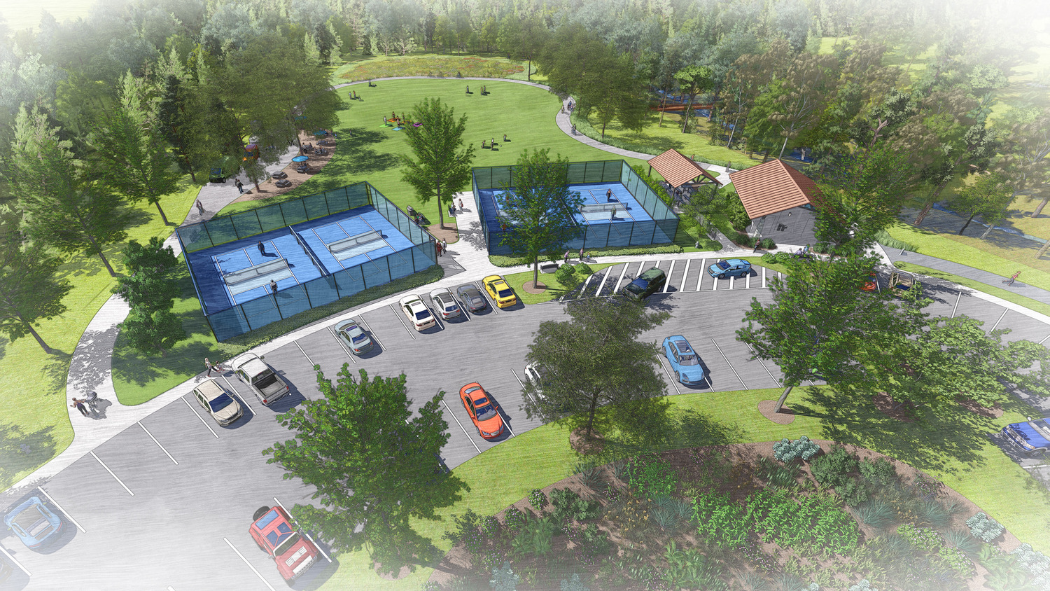 Aerial Rendering of the parking lot and tennis courts of City of Union City - McClure Park