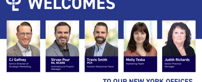 A graphic showing the headshots of CJ Gaffney, Sirvan Pour, Travis Smith, Molly Teska and Judith Richards, welcoming them to CPL's New York offices.