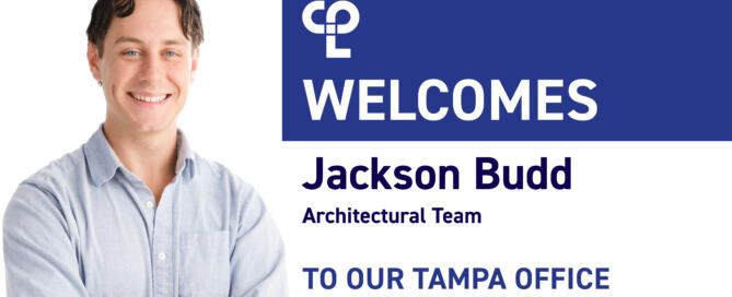 A graphic showing the headshot of Jackson Budd, welcoming him to CPL's Tampa office.