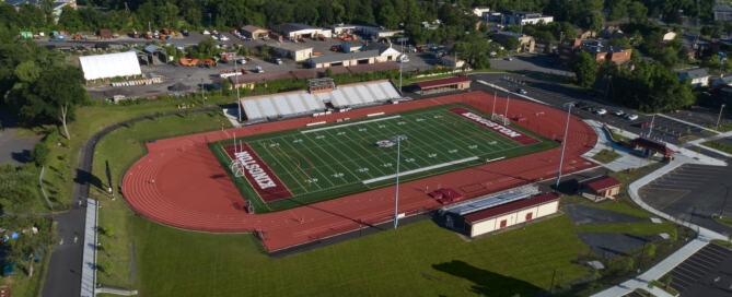 City of Kingston Dietz Stadium and the surrounding area from above.