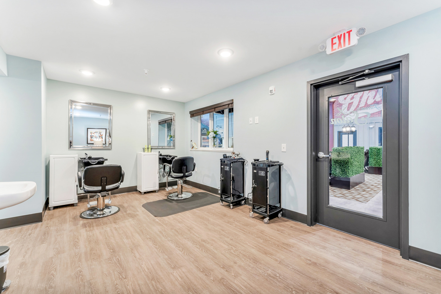 Hair salon inside Homestead Village Active Senior Living Facility.