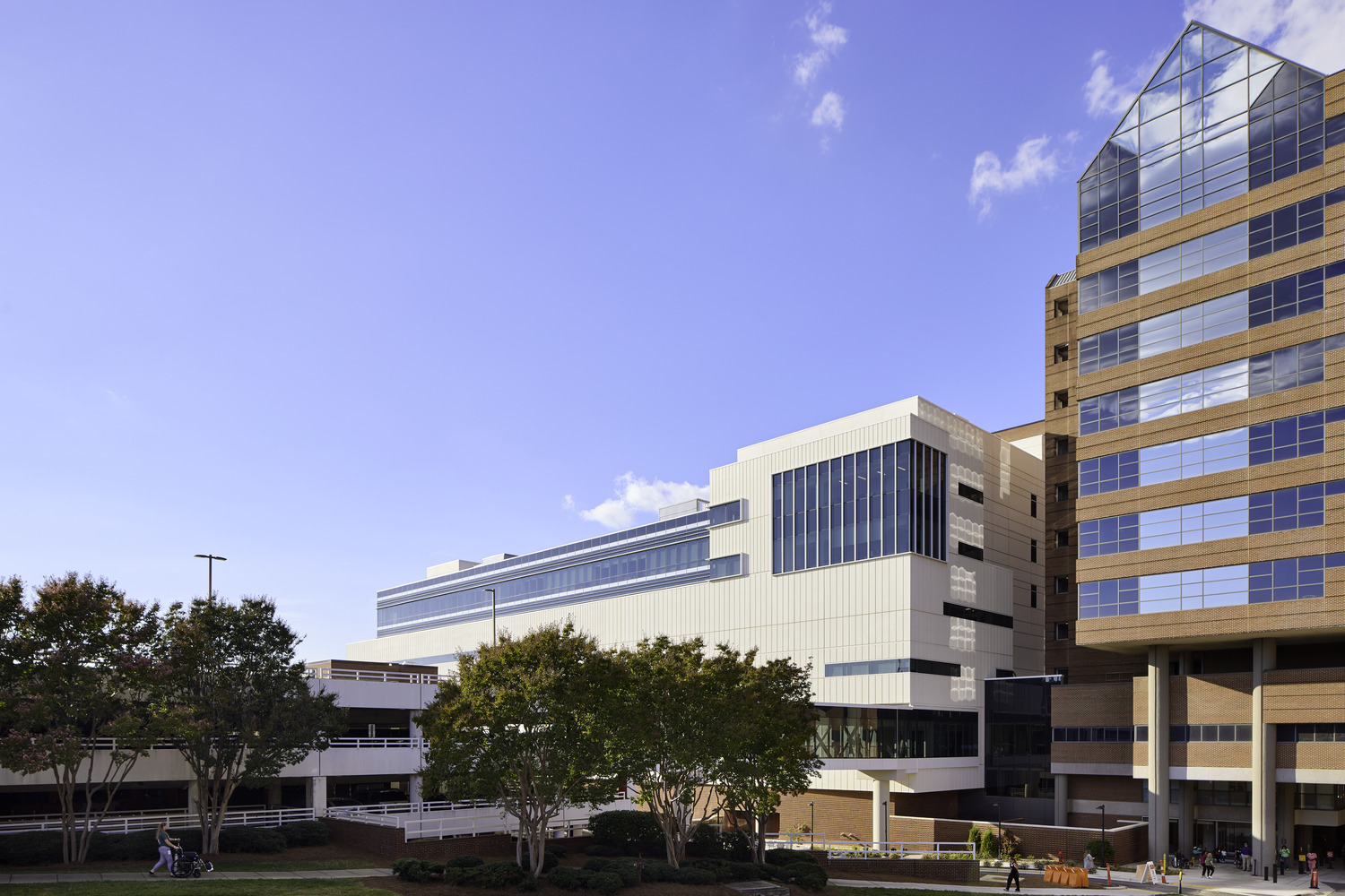 Drone view of exterior of the Atrium Health Wake Forest Baptist Medical Center Care Tower