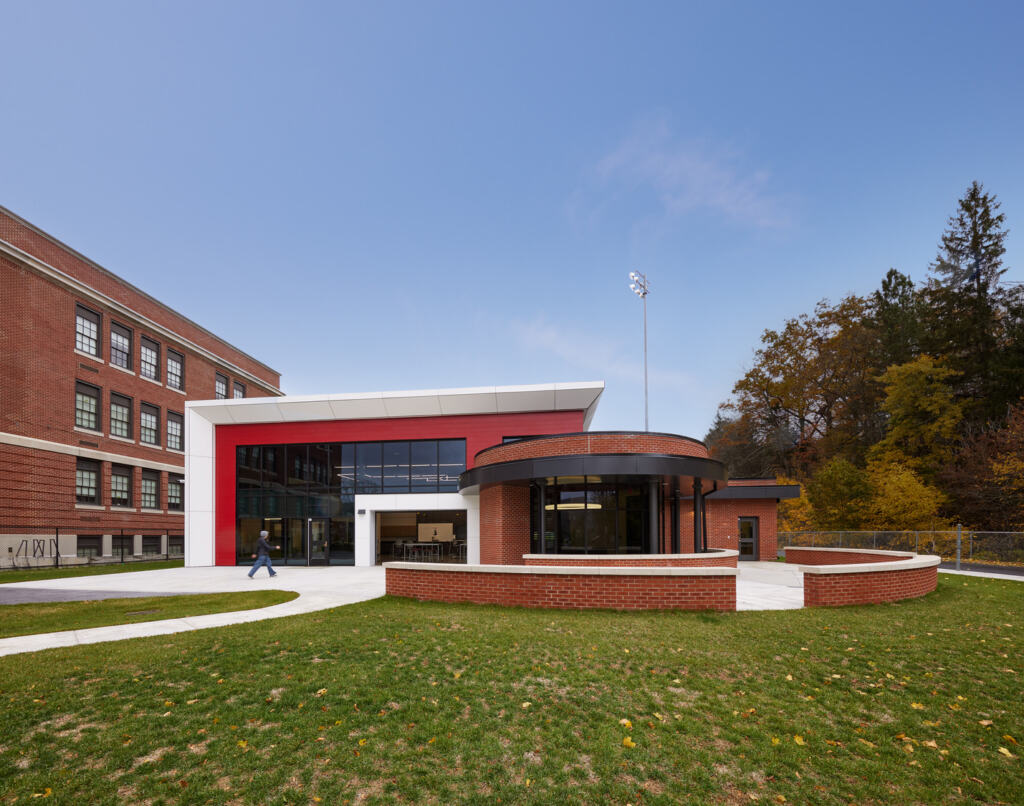 Brick and glass exterior of a Bolivar Richburg Central School District building and addition.