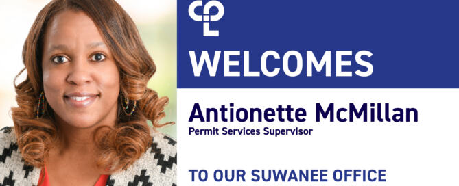 A headshot of Antionette McMillan, a smiling woman, next to a graphic welcoming her to the CPL Suwanee office.